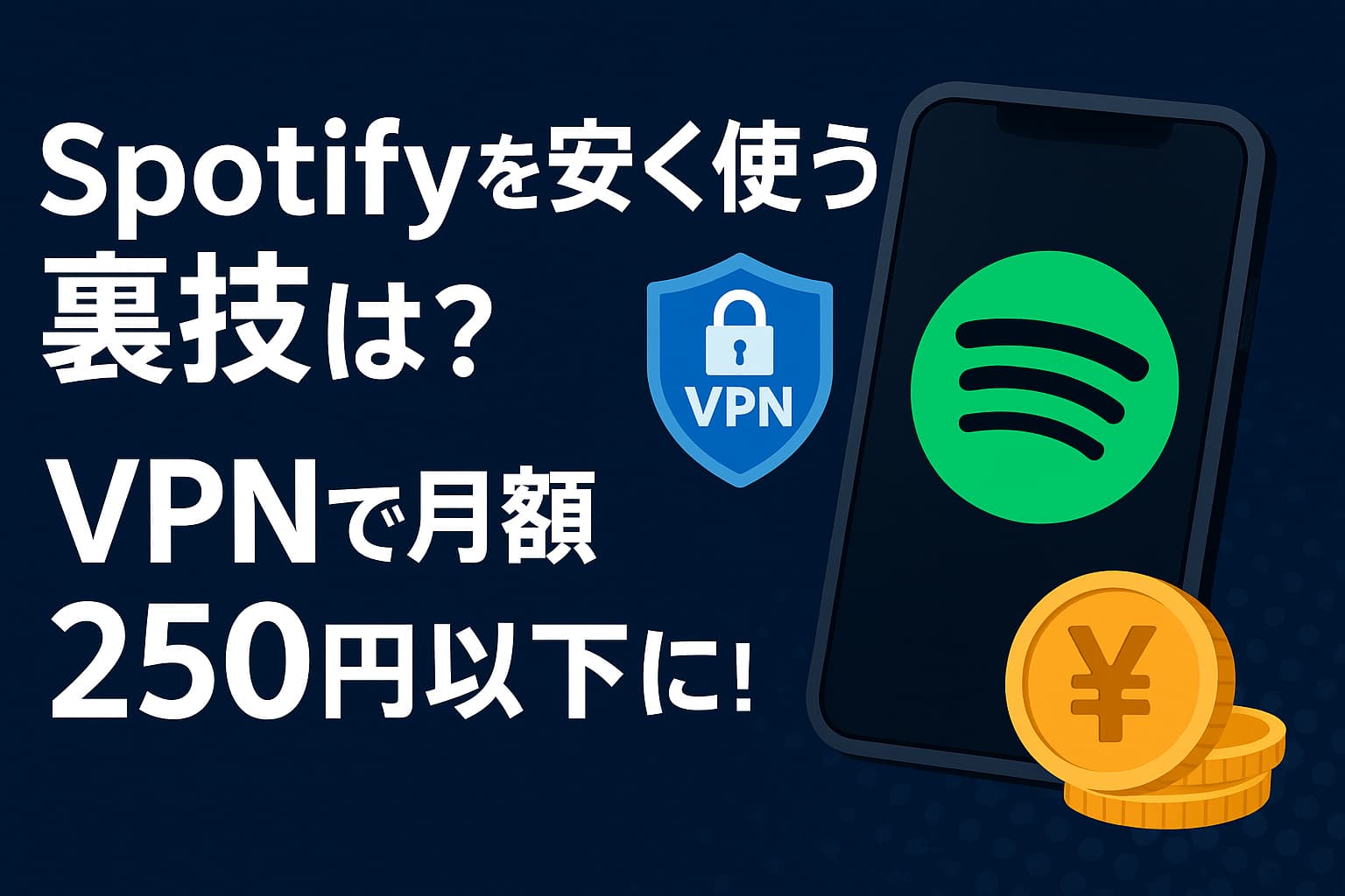 Spotifyを安く使う裏技は？VPNで月額250円以下に！