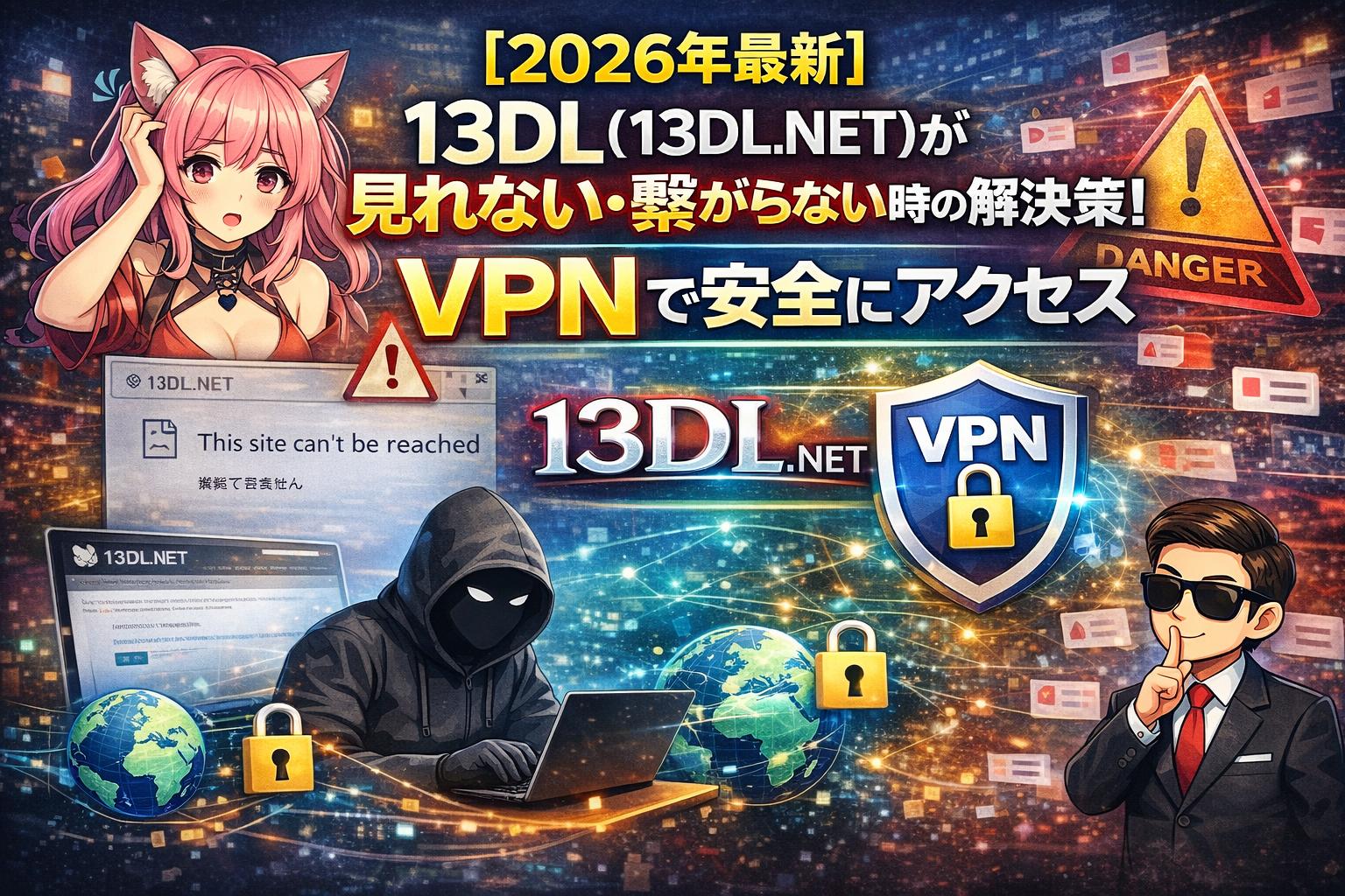 【2026年最新】13DL（13DL.NET）が見れない・繋がらない時の解決策！VPNで安全にアクセスする手順